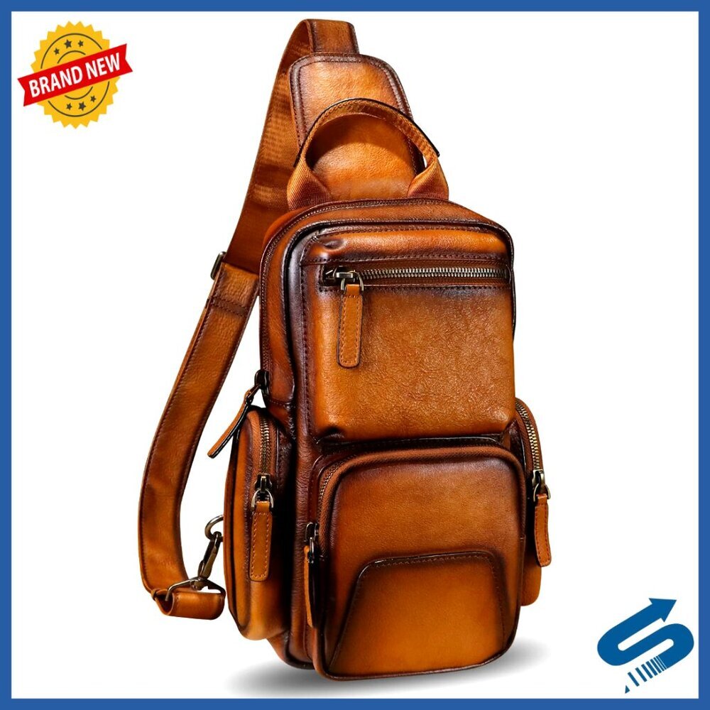 Genuine Leather Crossbody Backpack Daypack Hiking Casual Shoulder Bag